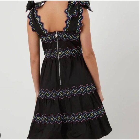 CeliaB Umi Black Tie Shoulder Embroidered Ruffle Midi Dress NWOT - Size S - Picture 5 of 11